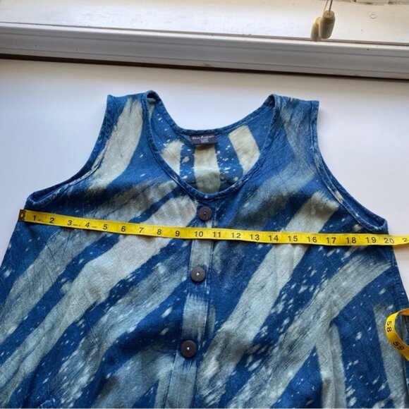 Shiva Fashions Blue Tie-Dye Sleeveless Swing Dress One Size Pocket Boho Festival - Picture 9 of 11